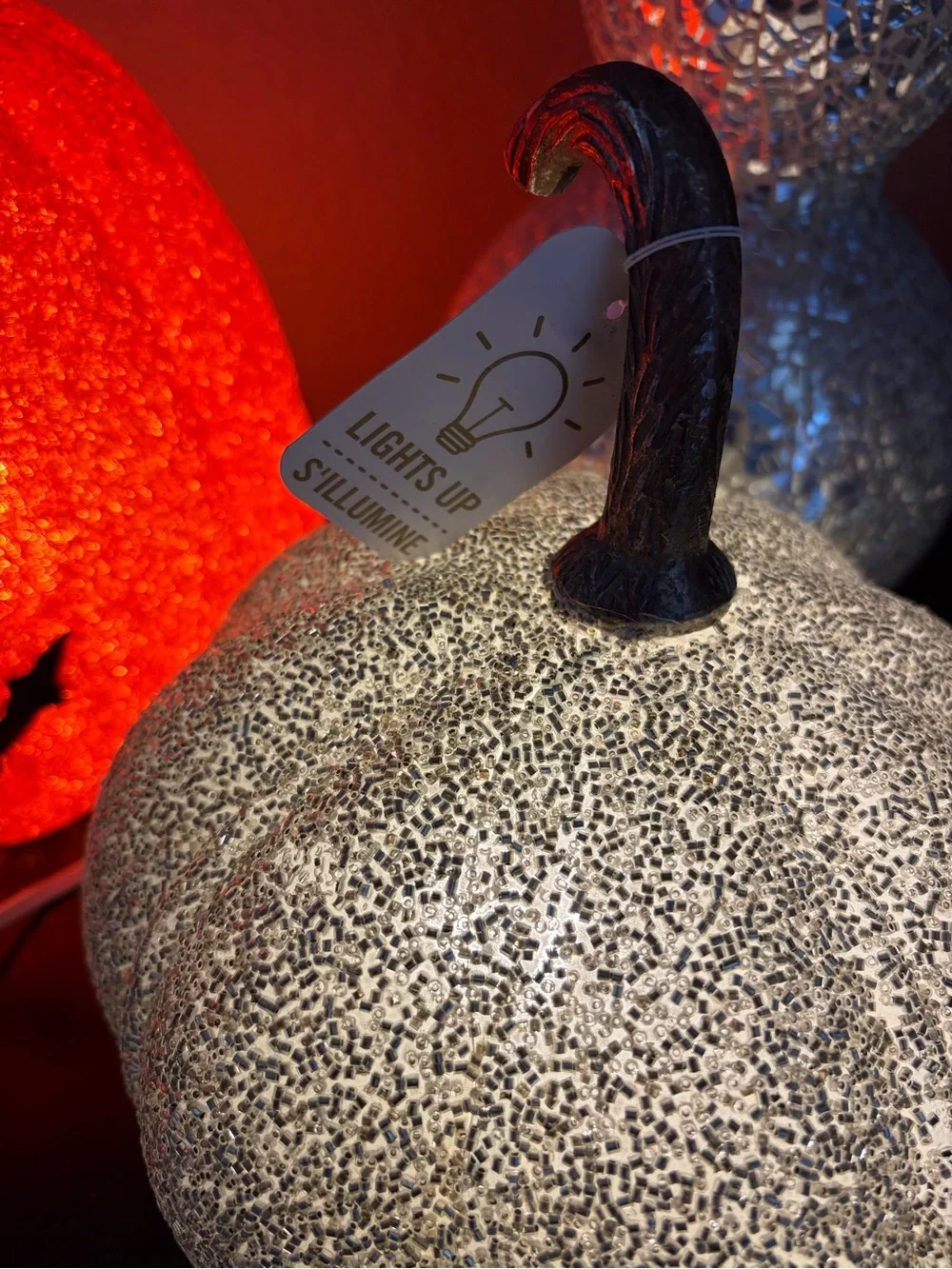 3 Vintage Side Seasons Popcorn Light up Pumpkins and 1 Silver Pumpkin